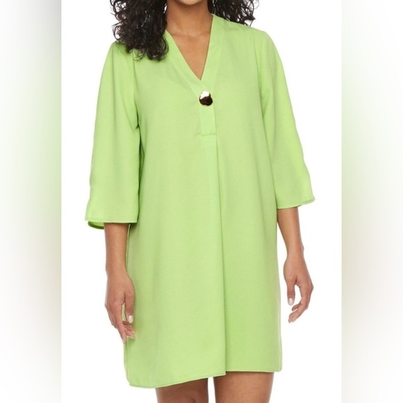 Worthington Womens Size Medium Monticello Green V Neck Tunic Shift Dress - Picture 1 of 7